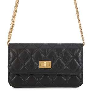 CHANEL Authentic Black Leather Logo Wallet